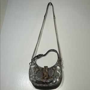 Guess Metallic Silver and Bronze Snake Print Women's Crossbody Chain Bag